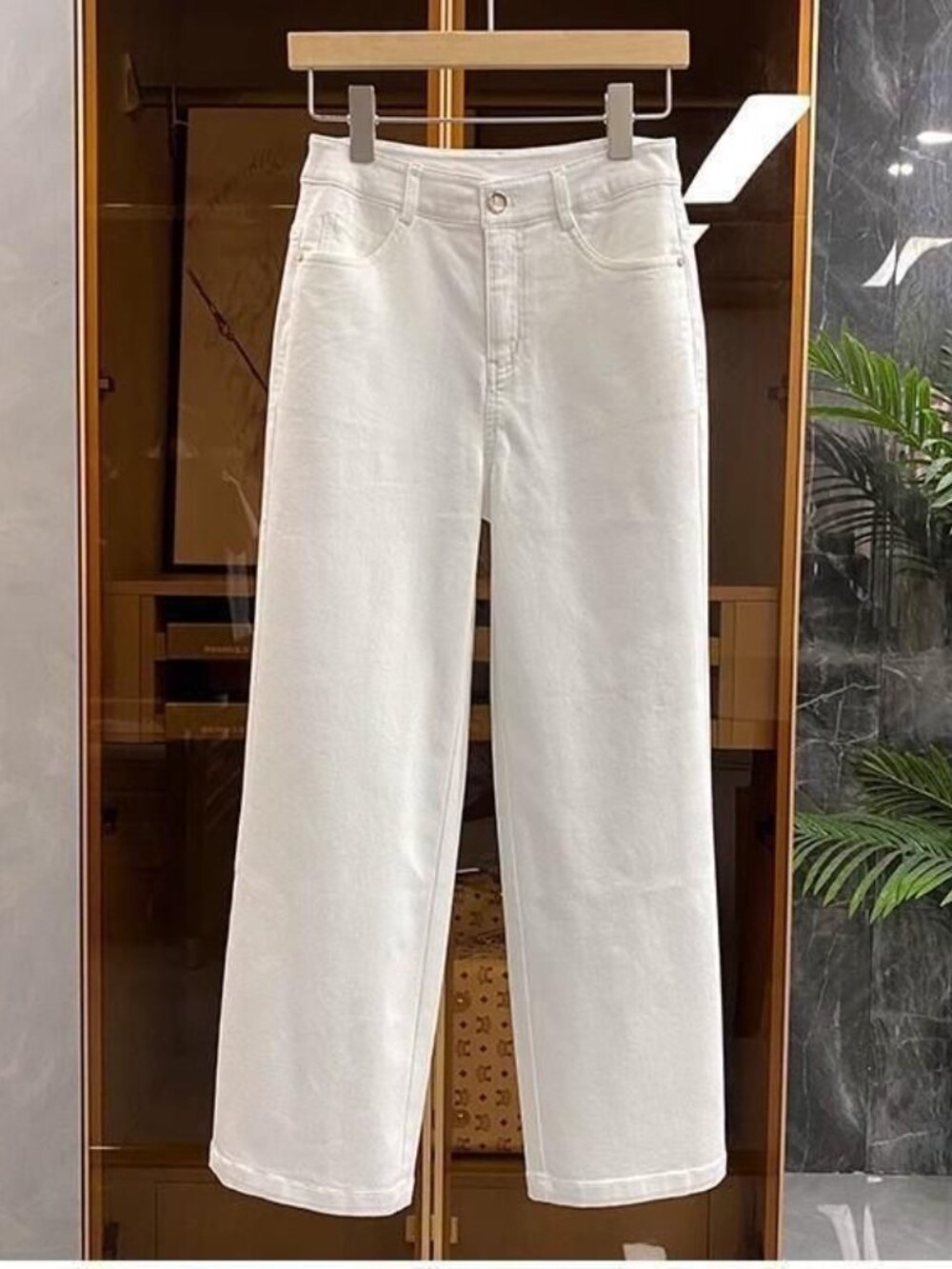 New women white Jeans Straight High Waisted Wide Leg Demin Pants